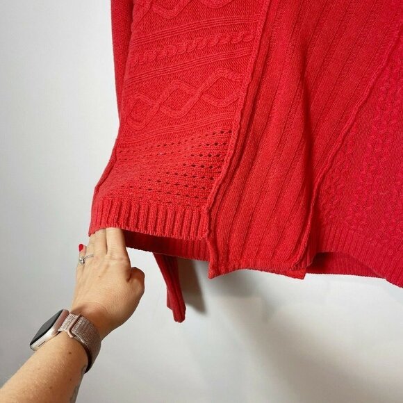 Elizabeth and James Cable Knit Asymmetrical  Cardigan Sweater Red Orange S Snap - Picture 4 of 8